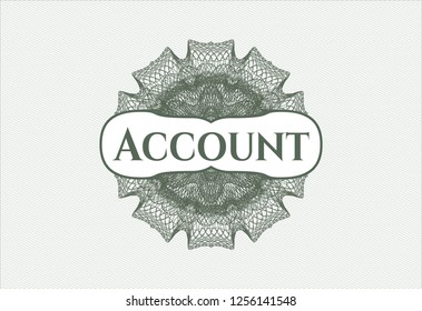 Green rosette or money style emblem with text Account inside