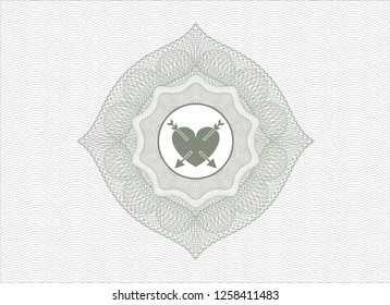 Green rosette (money style emblem) with heart with two arrows icon inside
