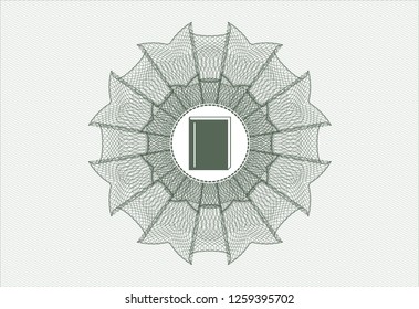 Green rosette or money style emblem with book icon inside