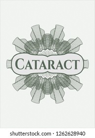Green rosette or money style emblem with text Cataract inside