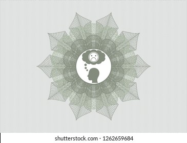 Green rosette (money style emblem) with depression icon inside