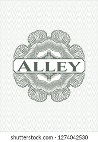 Green rosette (money style emblem) with text Alley inside