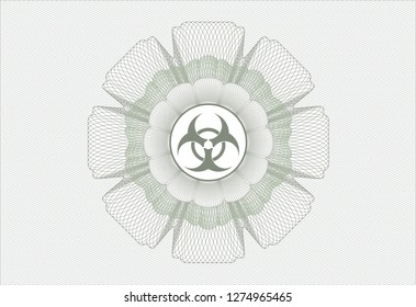 Green rosette (money style emblem) with biohazard icon inside