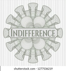 Green Rosette Or Money Style Emblem With Text Indifference Inside