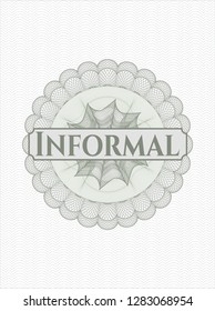 Green rosette or money style emblem with text Informal inside