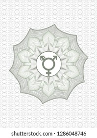 Green rosette or money style emblem with transgender icon inside