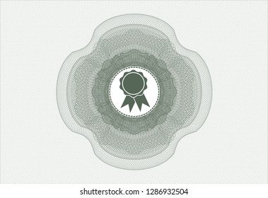 Green rosette or money style emblem with ribbon icon inside