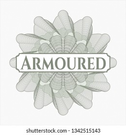 Green rosette (money style emblem) with text Armoured inside
