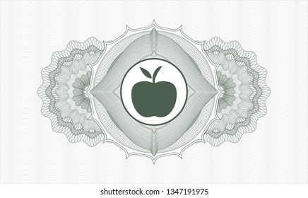 Green rosette or money style emblem with apple icon inside