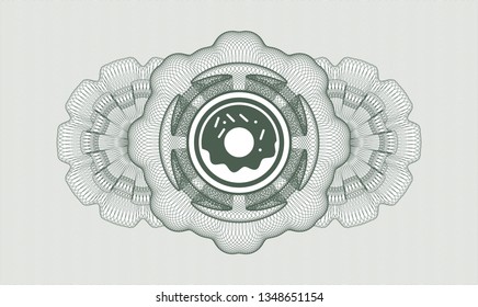 Green rosette or money style emblem with donut icon inside