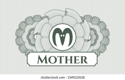 Green rosette (money style emblem) with goat head icon and Mother text inside