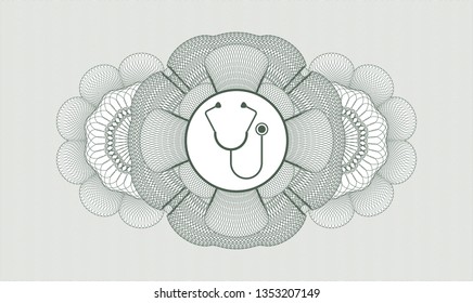 Green rosette or money style emblem with stethoscope icon inside