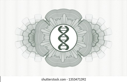 Green rosette or money style emblem with dna icon inside