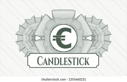 Green rosette or money style emblem with euro icon and Candlestick text inside