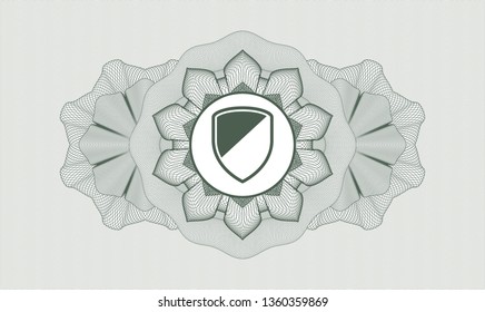 Green rosette (money style emblem) with armor icon inside