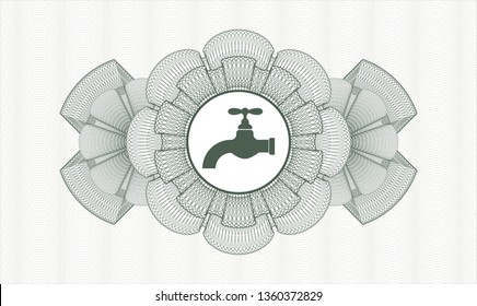 Green rosette or money style emblem with tap icon inside