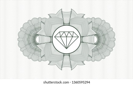 Green rosette or money style emblem with diamond icon inside