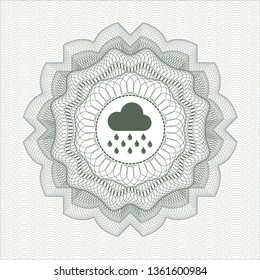 Green rosette (money style emblem) with rain icon inside