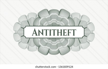 Green rosette (money style emblem) with text Antitheft inside