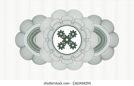 Green rosette (money style emblem) with mechanism icon inside