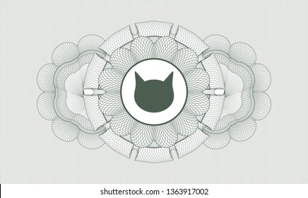 Green rosette or money style emblem with cat face icon inside