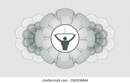 Green rosette or money style emblem with lat pull down, exercise icon inside
