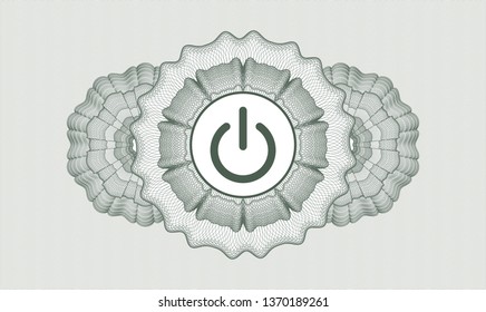 Green rosette or money style emblem with power icon inside
