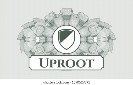 Green rosette (money style emblem) with armor icon and Uproot text inside