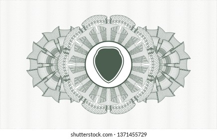 Green rosette (money style emblem) with shield icon inside
