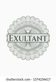 Green rosette or money style emblem with text Exultant inside