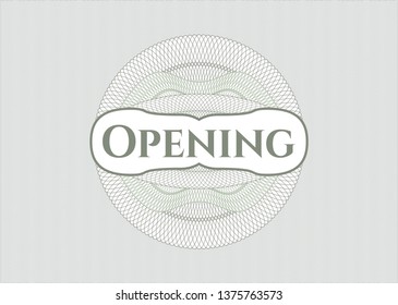 Green rosette or money style emblem with text Opening inside