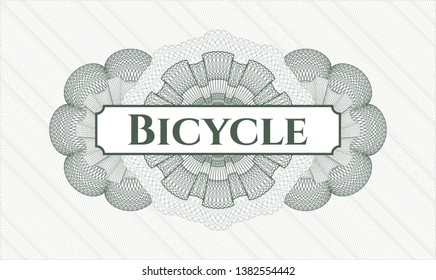 Green rosette or money style emblem with text Bicycle inside