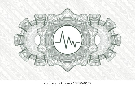 Green rosette or money style emblem with electrocardiogram icon inside