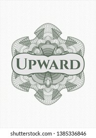 Green rosette or money style emblem with text Upward inside