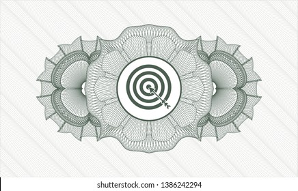 Green rosette or money style emblem with target, business icon inside