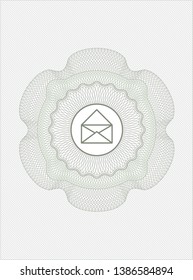 Green rosette or money style emblem with envelope icon inside
