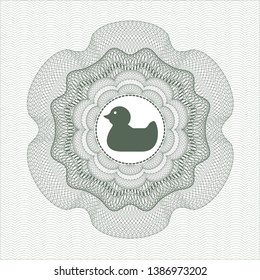 Green rosette or money style emblem with rubber duck icon inside