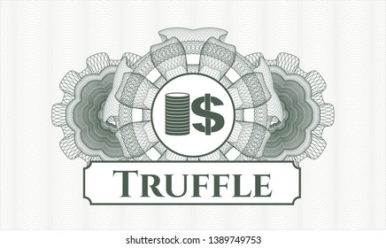 Green rosette (money style emblem) with stack of coins icon and Truffle text inside