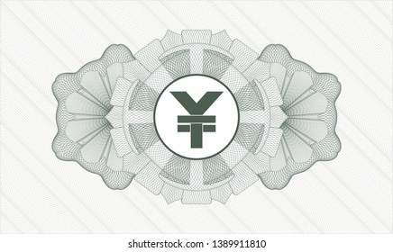 Green rosette or money style emblem with yuan icon inside