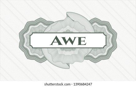 Green rosette or money style emblem with text Awe inside