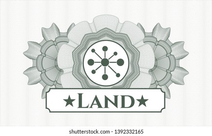 Green rosette or money style emblem with business network icon and Land text inside