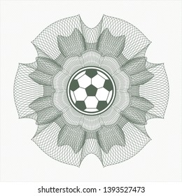 Green rosette or money style emblem with football ball icon inside