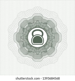 Green rosette (money style emblem) with kettlebell icon inside