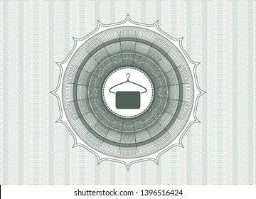 Green rosette (money style emblem) with hanger with towel icon inside