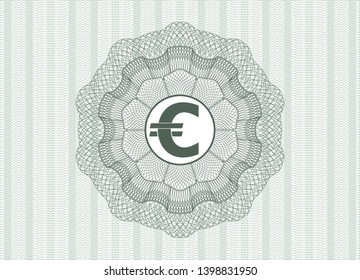 Green rosette or money style emblem with euro icon inside