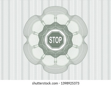 Green rosette (money style emblem) with stop icon inside
