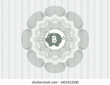 Green rosette (money style emblem) with bitcoin piggy bank icon inside