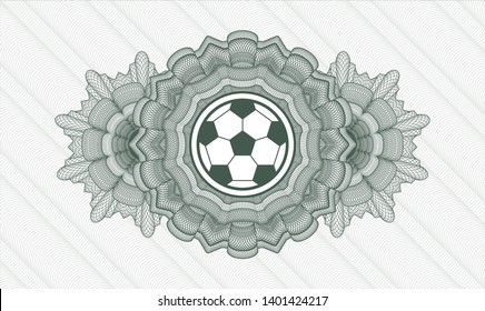 Green Rosette Or Money Style Emblem With Football Ball Icon Inside