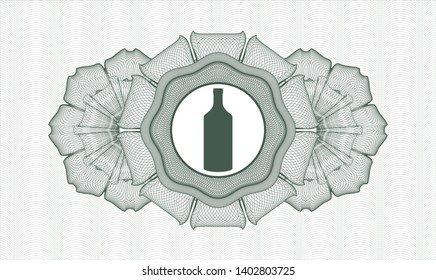 Green rosette or money style emblem with bottle icon inside