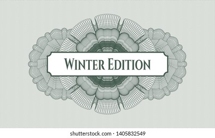 Green rosette (money style emblem) with text Winter Edition inside